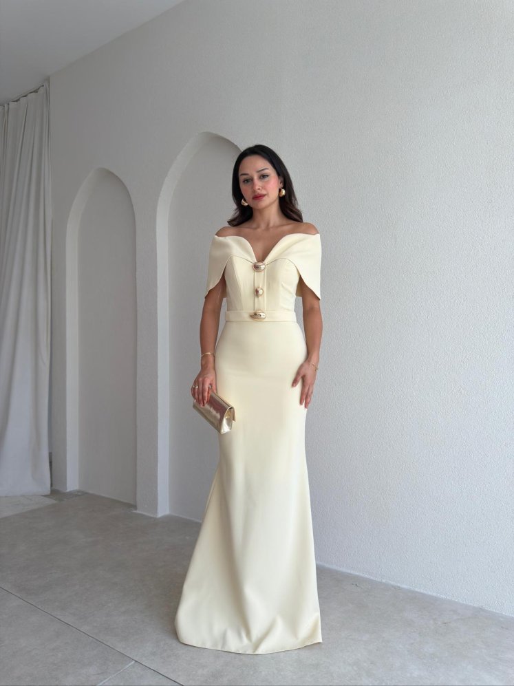 GORA Maxi Elbise 3985 - Sarı - Mooi Butik