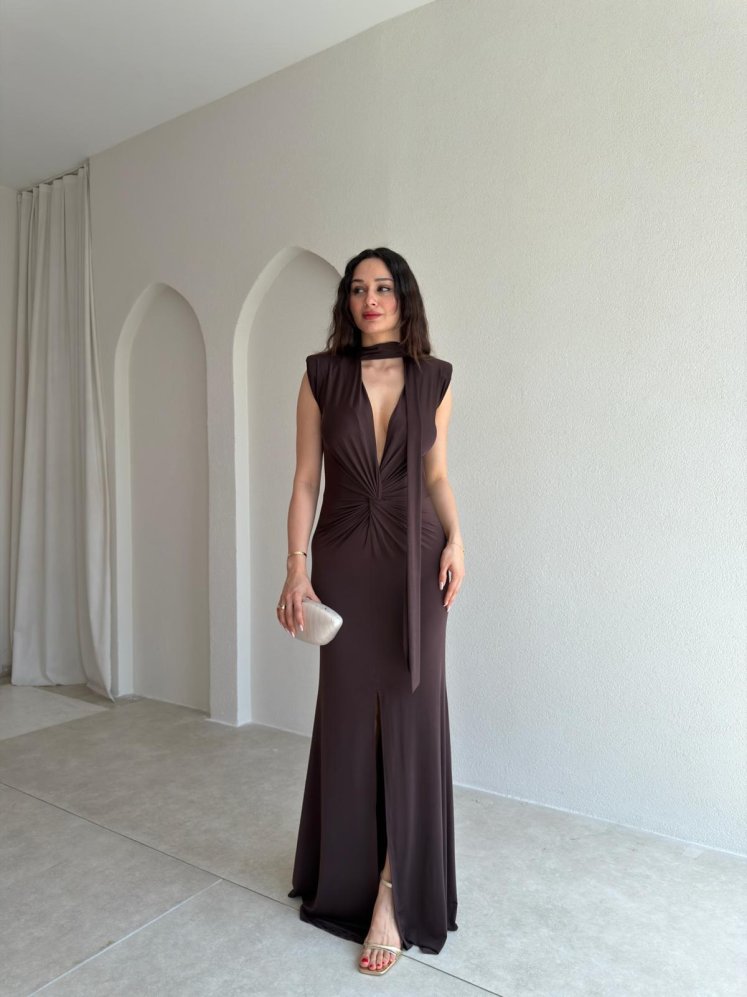 GOSH Maxi Elbise 6365 - Acı Kahve - Mooi Butik