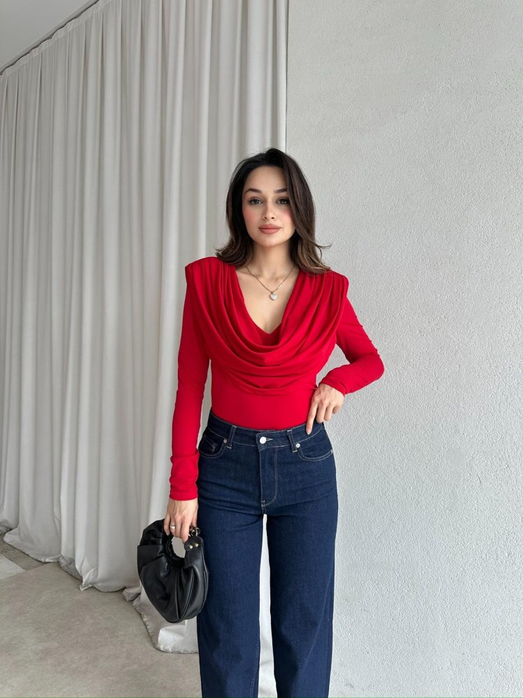 GOSSİP Dökümlü Bluz 8326 - Kırmızı - Mooi Butik