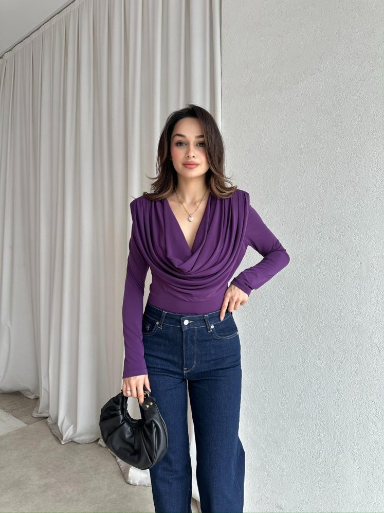 GOSSİP Dökümlü Bluz 8326 - Mor - Mooi Butik
