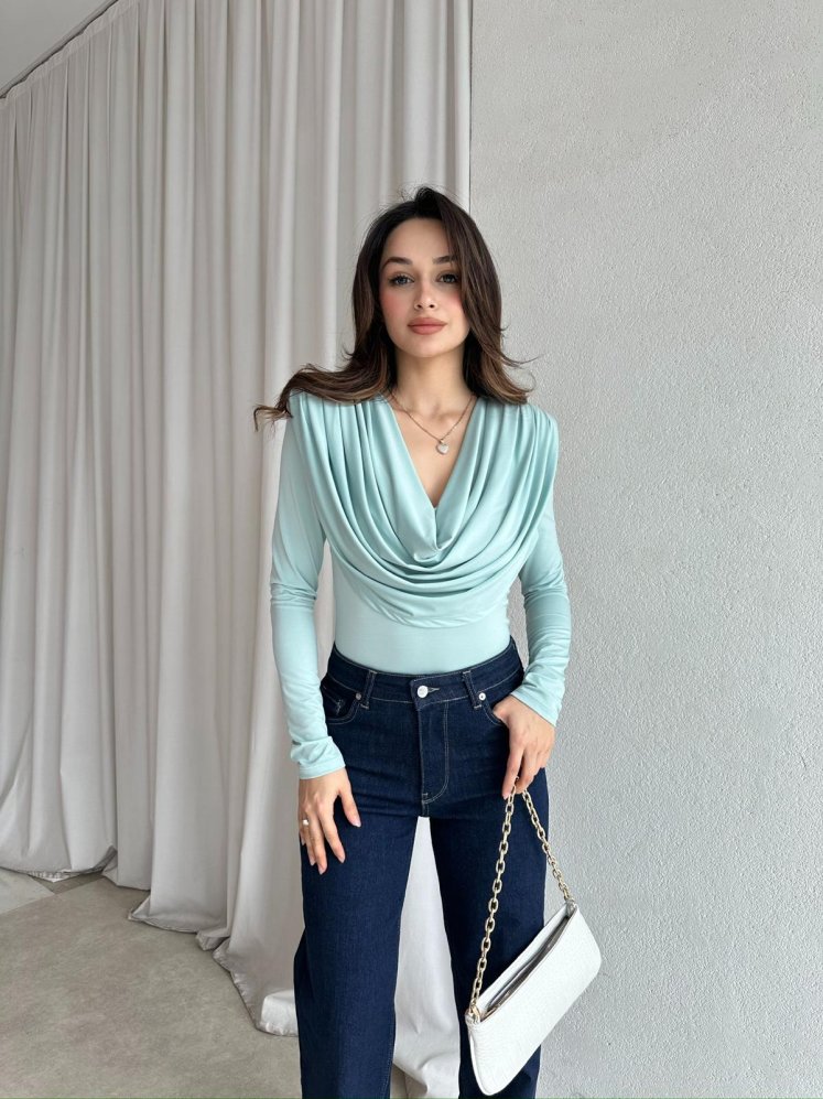 GOSSİP Dökümlü Bluz 8326 - Turkuaz - Mooi Butik