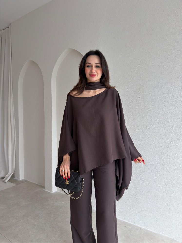  GUSTAVO Şal Parçalı Takım 7543 - Acı Kahve - Mooi Butik