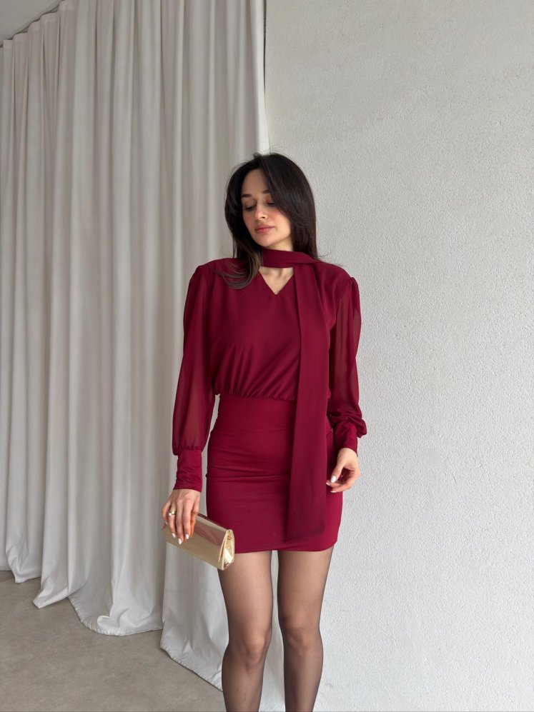 HADES Mini Elbise 8856 - Bordo - Mooi Butik