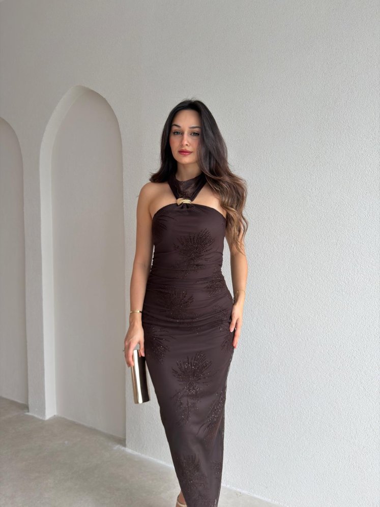 HALEY Midi Elbise 6540 - Acı Kahve - Mooi Butik