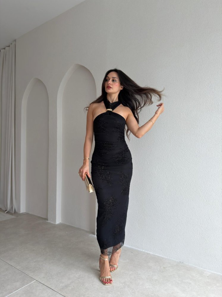 HALEY Midi Elbise 6540 - Siyah - Mooi Butik