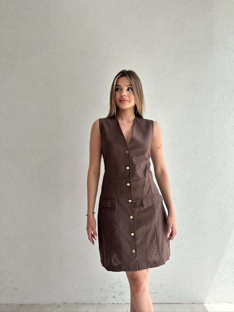 HANKEL Mini Elbise 4569 - Acı Kahve - Mooi Butik