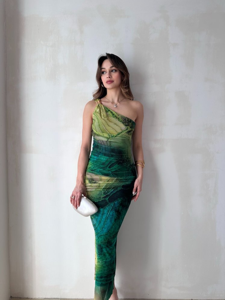 HANS Midi Elbise 4422 - Yeşil - Mooi Butik