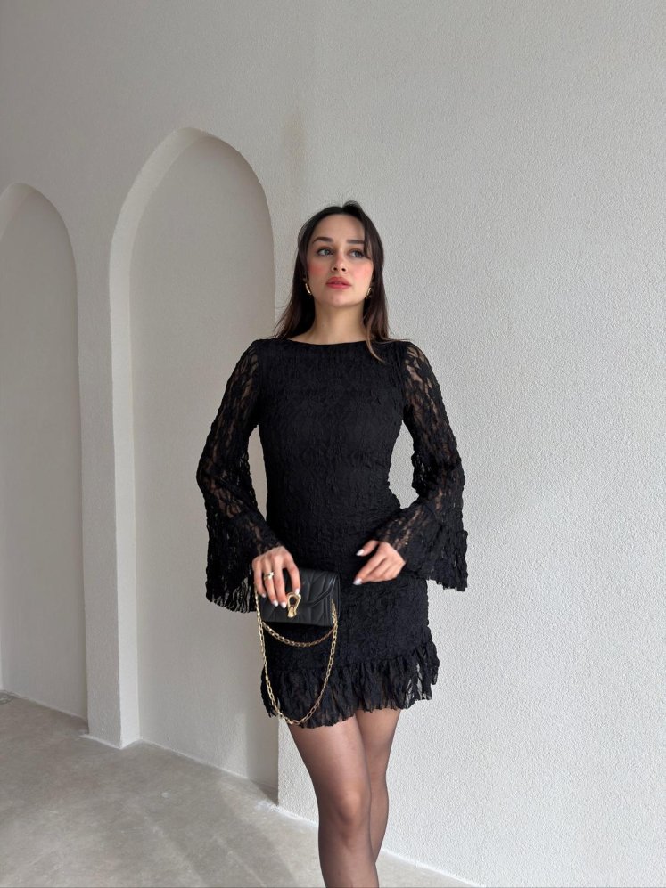 HARBOR Mini Sırt Dekolteli Elbise 8813 - Siyah - Mooi Butik