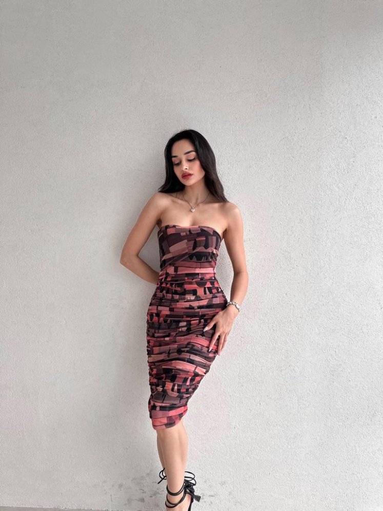 Hayalet Desenli Midi MİSHA Elbise 4774 - - Mooi Butik