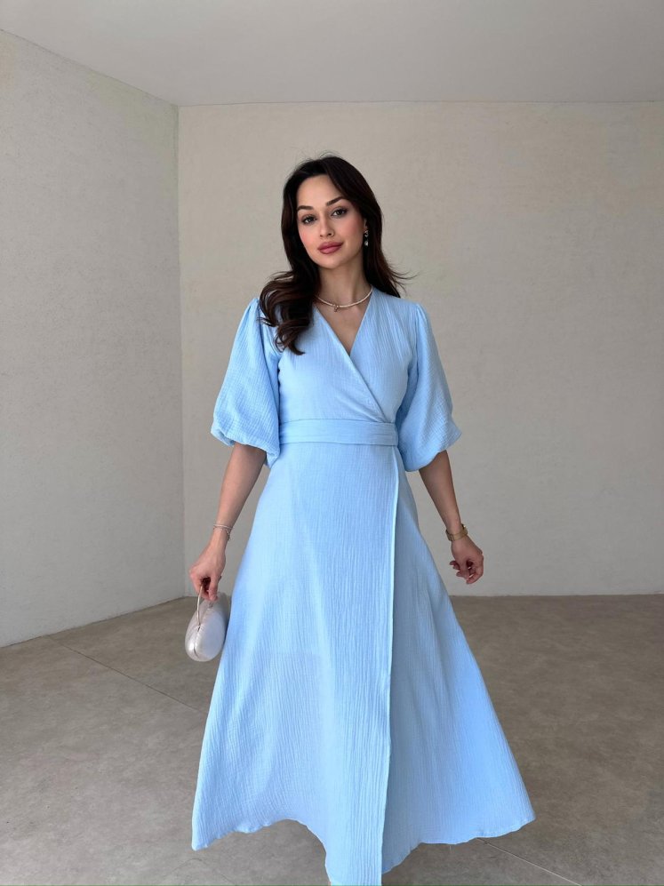 HAZEL Midi Elbise 1093 - Mavi - Mooi Butik