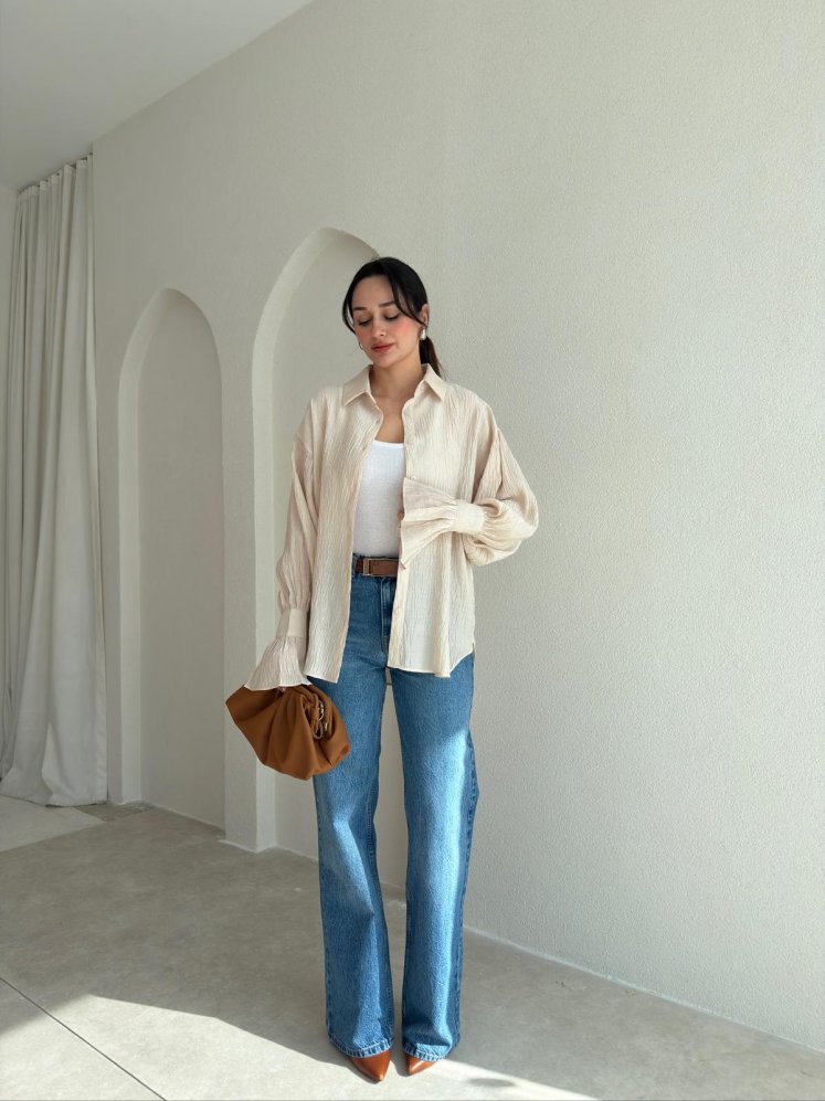 HELGA Gömlek 6856 - Bej - Mooi Butik