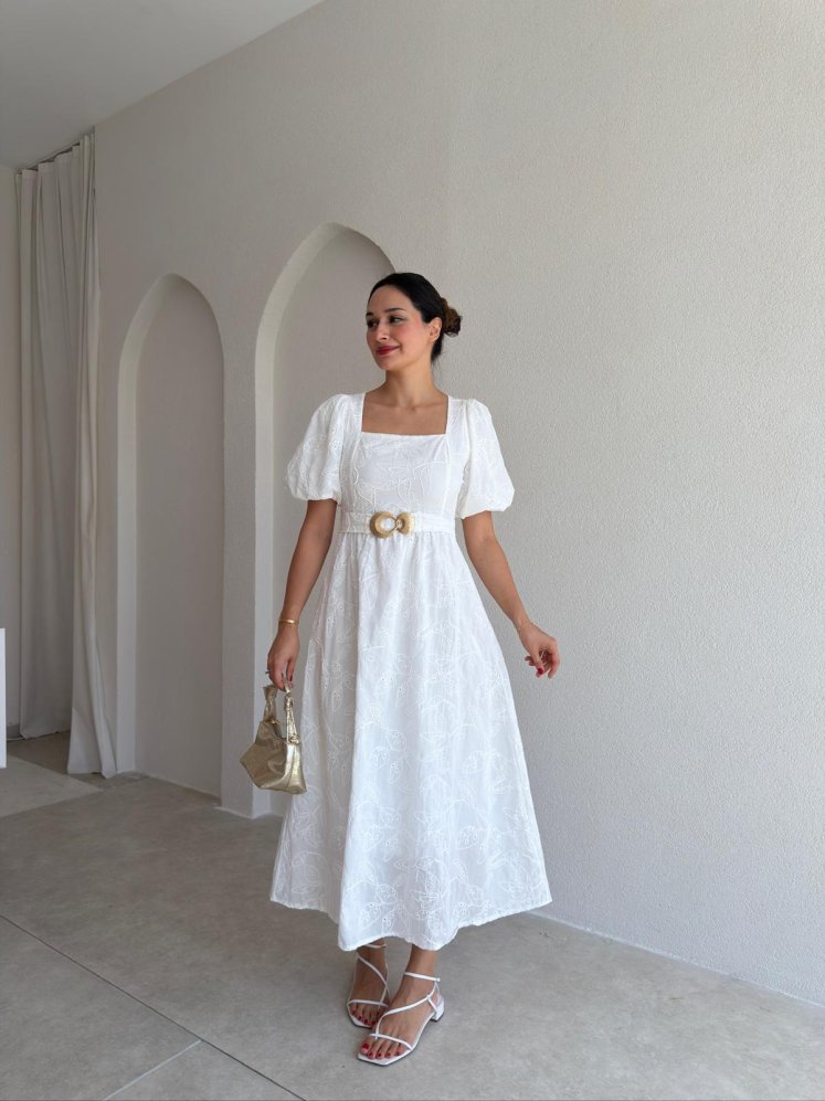 HENNEY Midi Elbise 3756 - Beyaz - Mooi Butik