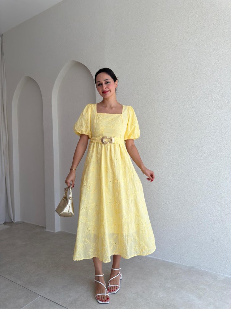 HENNEY Midi Elbise 3756 - Sarı - Mooi Butik