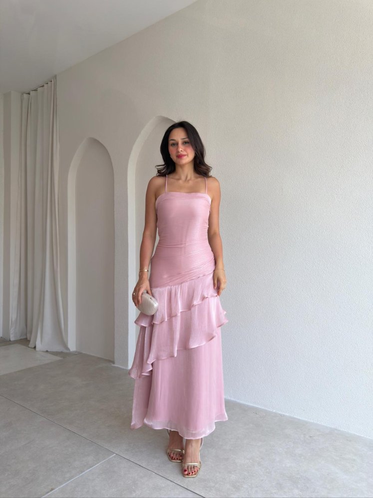 HEREND Midi Elbise 9534 - Pudra - Mooi Butik