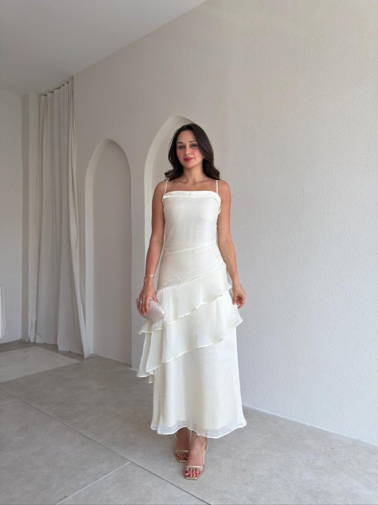 HEREND Midi Elbise 9534 - Ekru - Mooi Butik