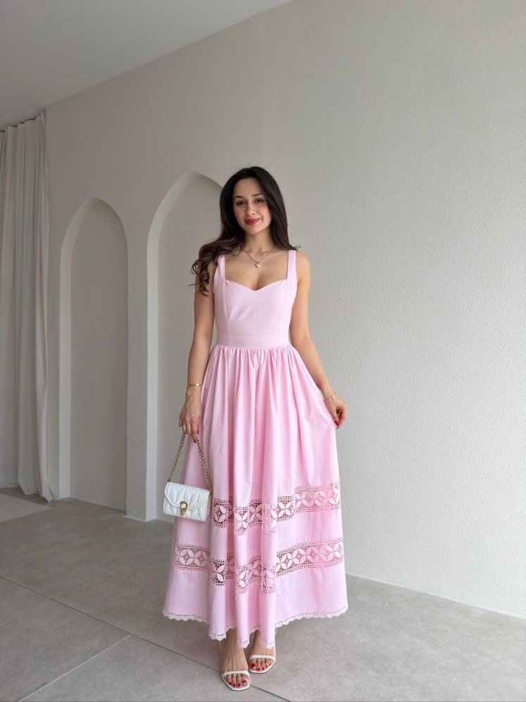 HESTİA Midi Elbise 6871 - Pudra - Mooi Butik