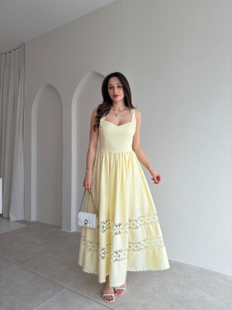 HESTİA Midi Elbise 6871 - Sarı - Mooi Butik