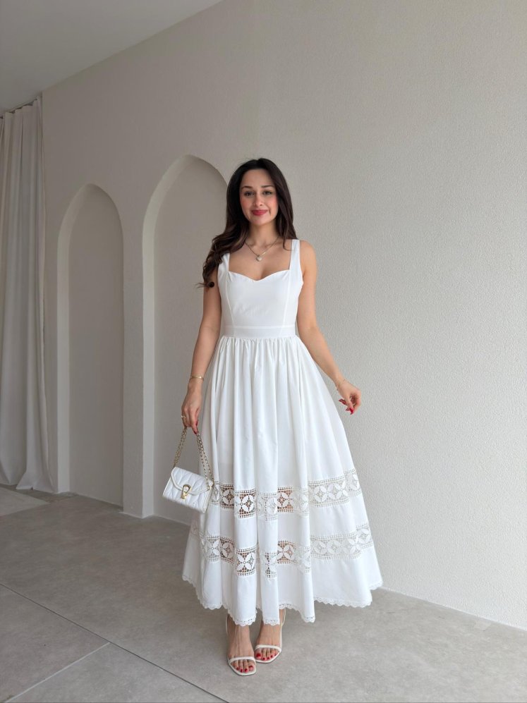 HESTİA Midi Elbise 6871 - Beyaz - Mooi Butik