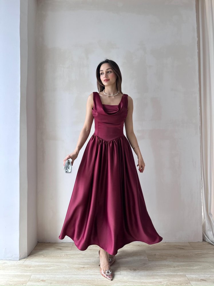 HİPATİA Maxi Elbise 5090 - Bordo - Mooi Butik