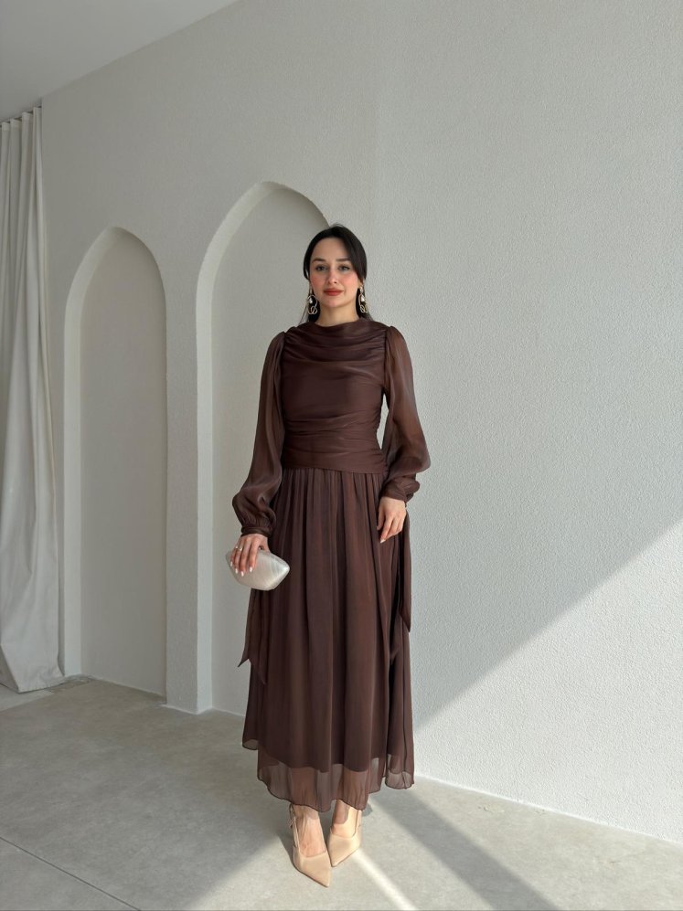 HOOD Maxi Elbise 9054 - Acı Kahve - Mooi Butik