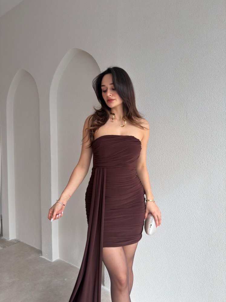 HOPE Mini Elbise 6646 - Acı Kahve - Mooi Butik