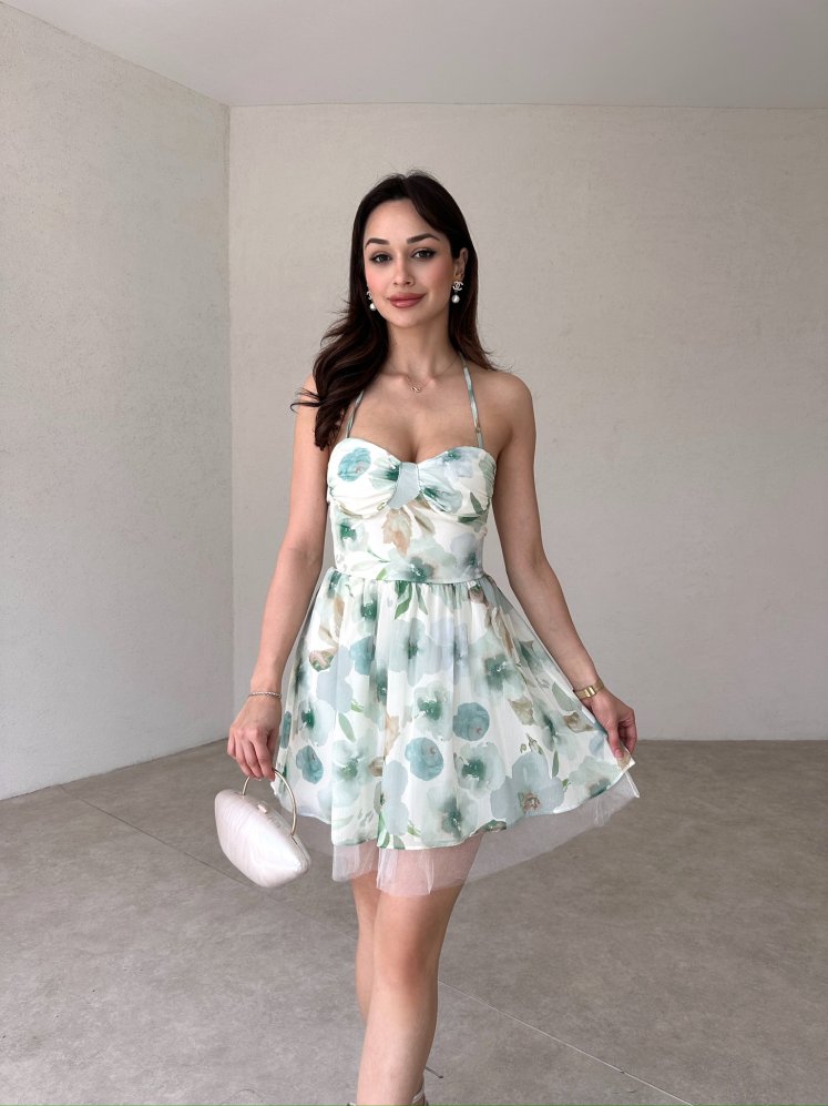 HOWSON Mini Elbise 3143 - Yeşil - Mooi Butik