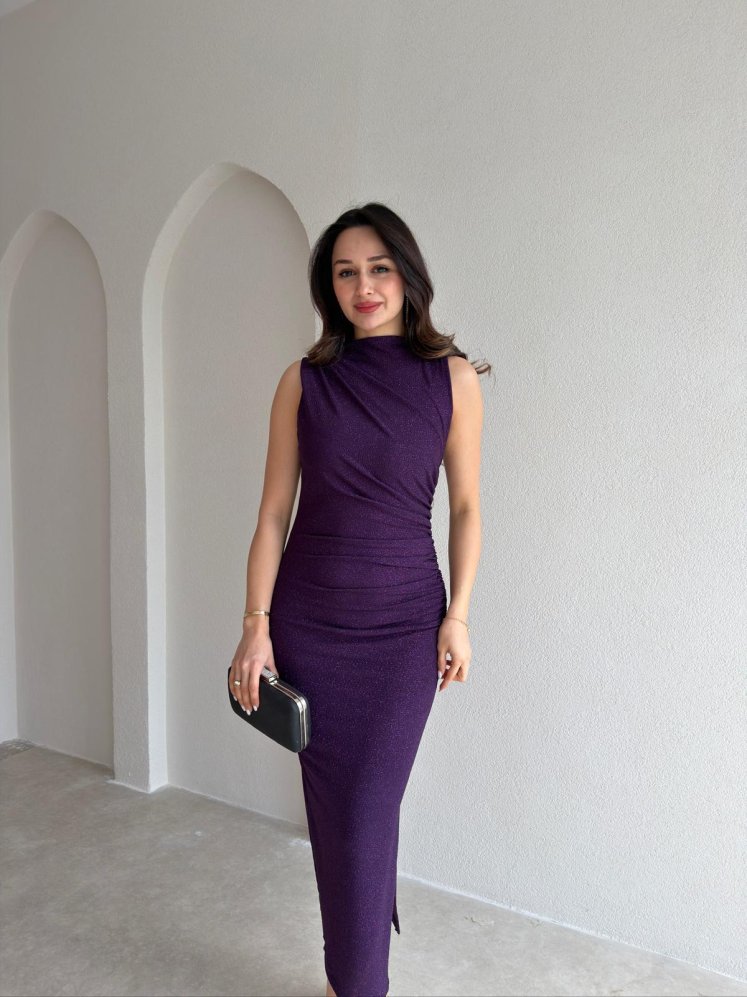 HUXLEY Simli Midi Elbise 5933 - Mor - Mooi Butik