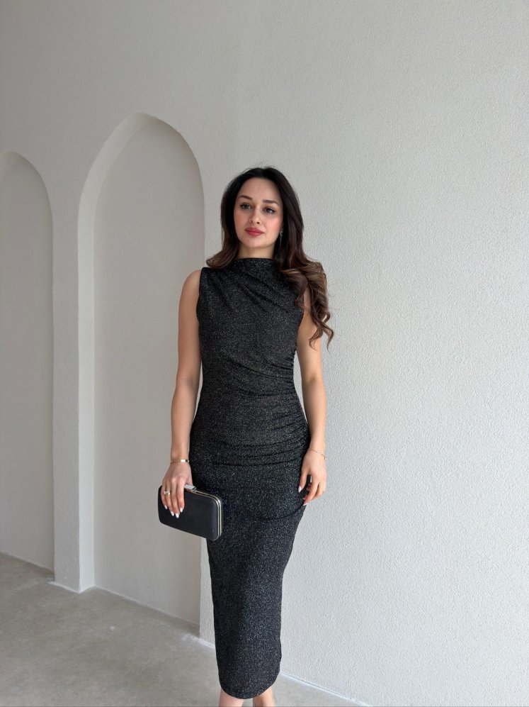 HUXLEY Simli Midi Elbise 5933 - Antrasit - Mooi Butik