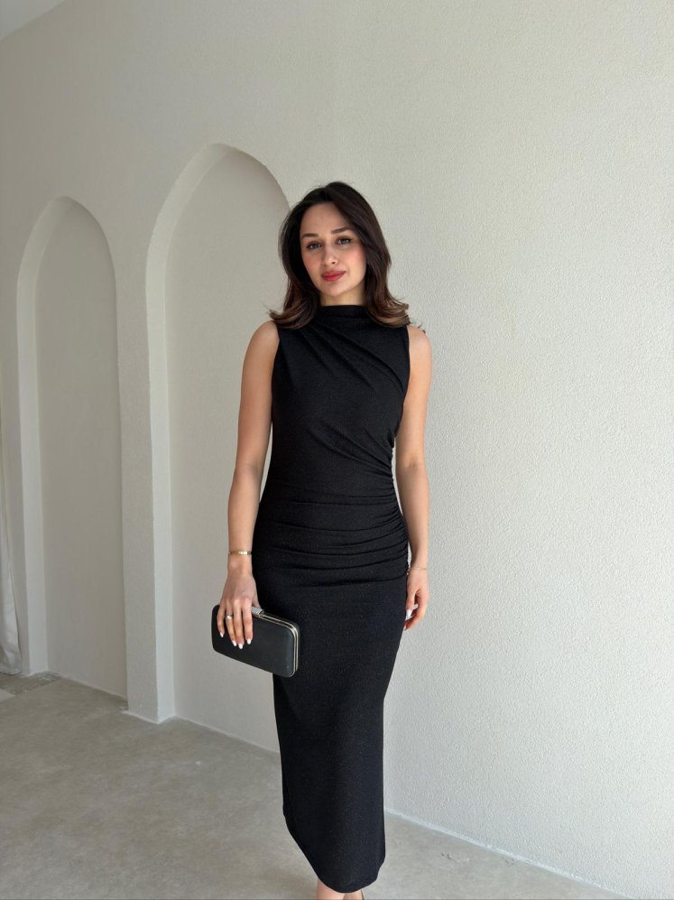 HUXLEY Simli Midi Elbise 5933 - Siyah - Mooi Butik