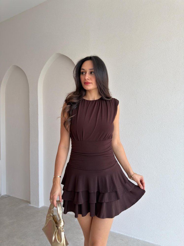 İBBİE Mini Elbise 3033 - Acı Kahve - Mooi Butik