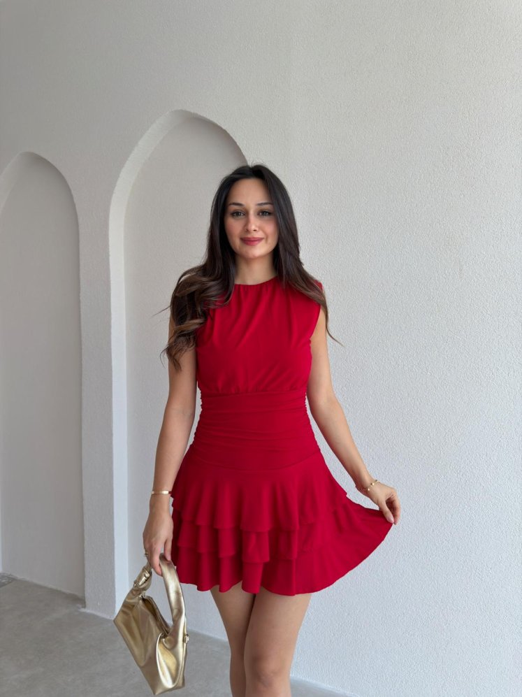 İBBİE Mini Elbise 3033 - Kırmızı - Mooi Butik