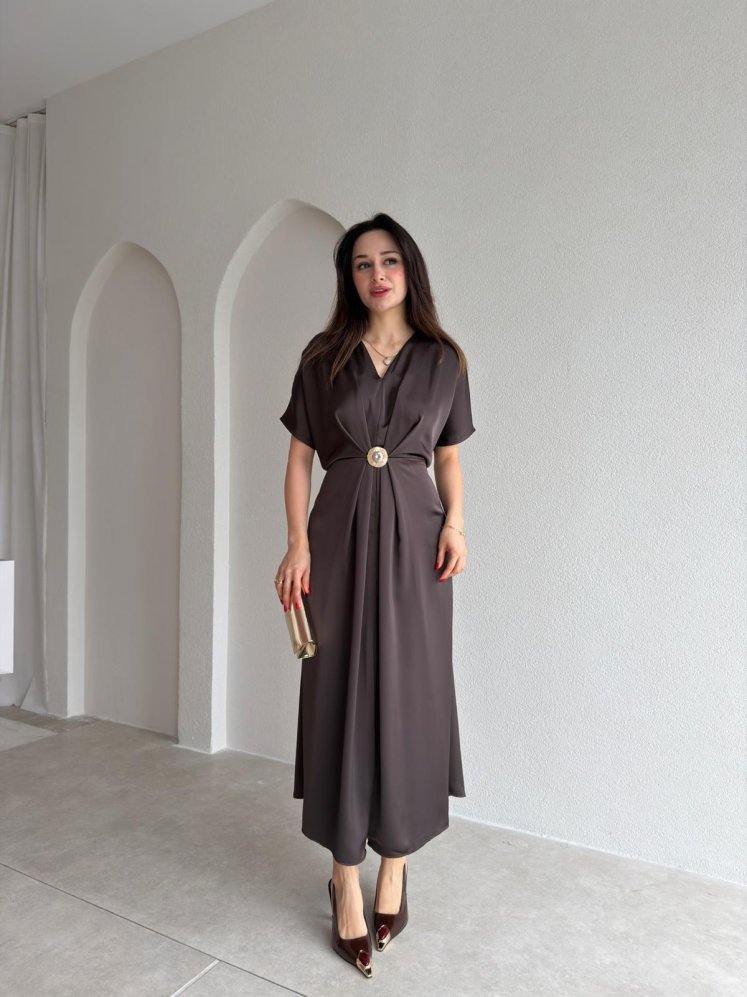 İNFERO Midi Elbise 8943 - Acı Kahve - Mooi Butik