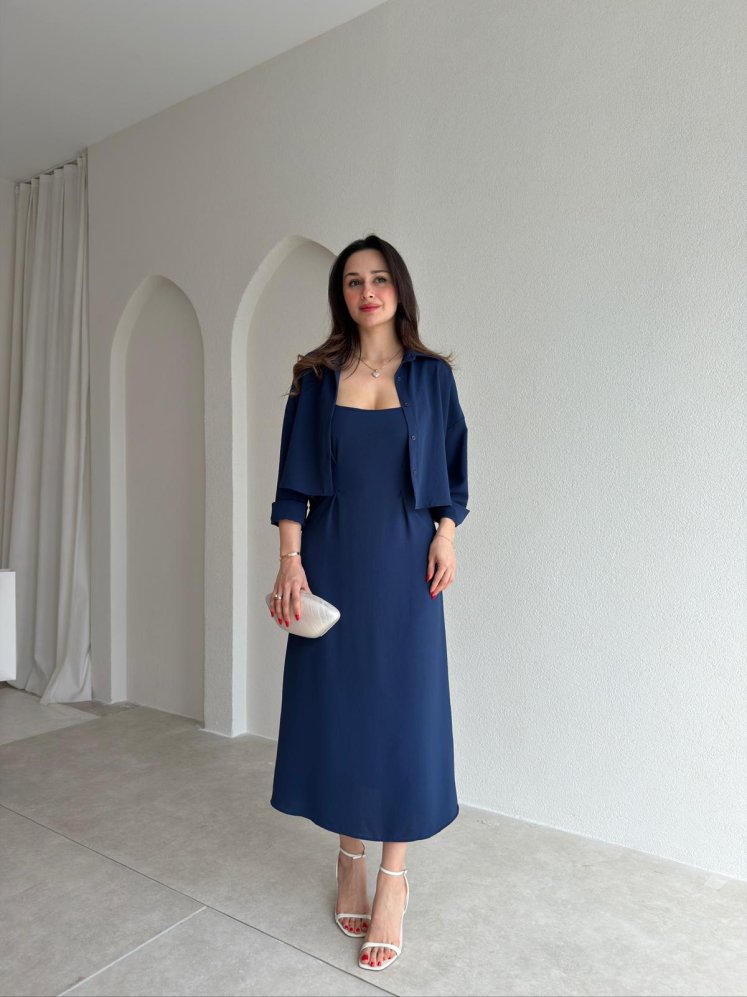 İNOX Midi Elbise & Gömlek Takım 5492 - Lacivert - Mooi Butik
