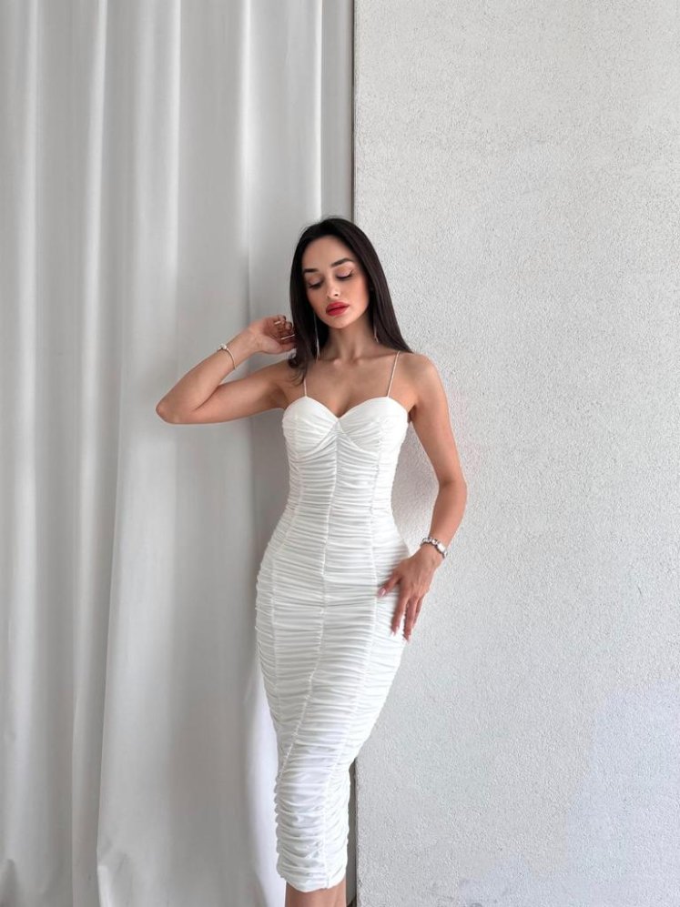  Drapeli SAMUEL Elbise 4345 - Beyaz - Mooi Butik