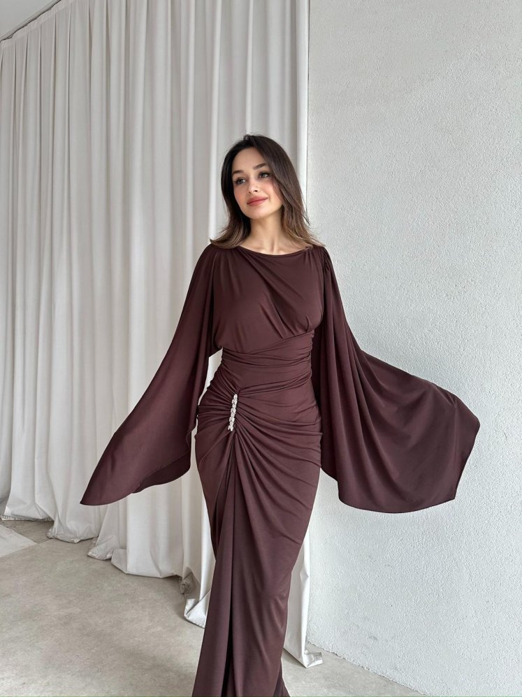 ISABEL Maxi Elbise 8755 - Acı Kahve - Mooi Butik