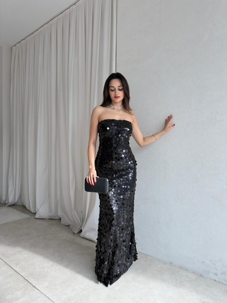 JADORE Payetli Maxi Elbise 8679 - Siyah - Mooi Butik