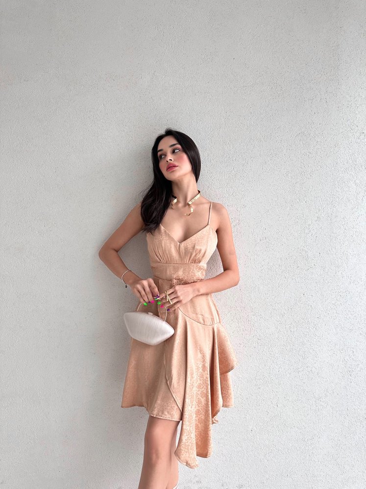 Jakar Desen Mini ADRİAN Elbise 3556 - Vizon - Mooi Butik