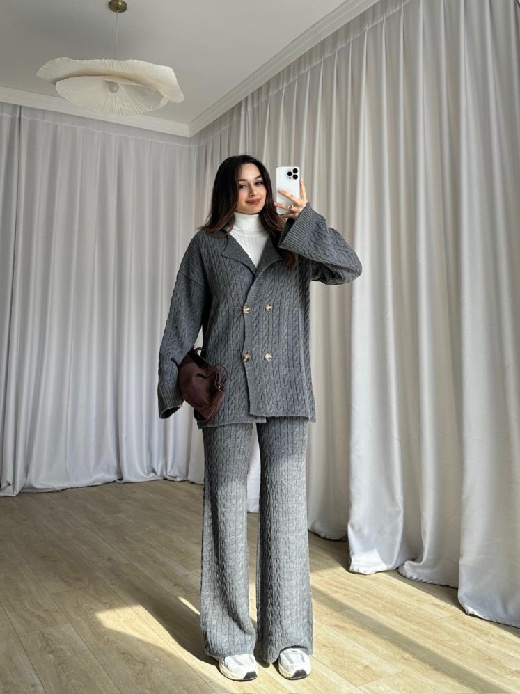 JANİE Triko Takım 8475 - Gri - Mooi Butik