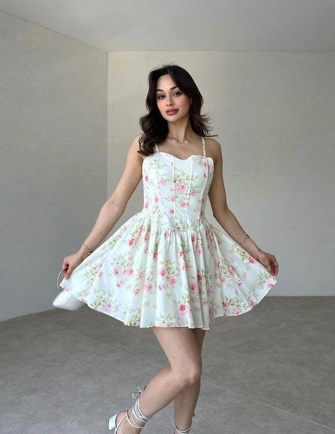 JARRET Mini Çiçekli Elbise 4509 - Sarı - Mooi Butik