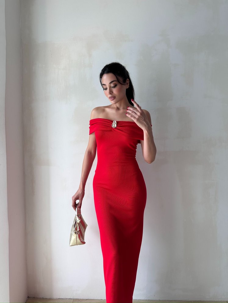 JASMİNE Midi Elbise 8160 - Kırmızı - Mooi Butik