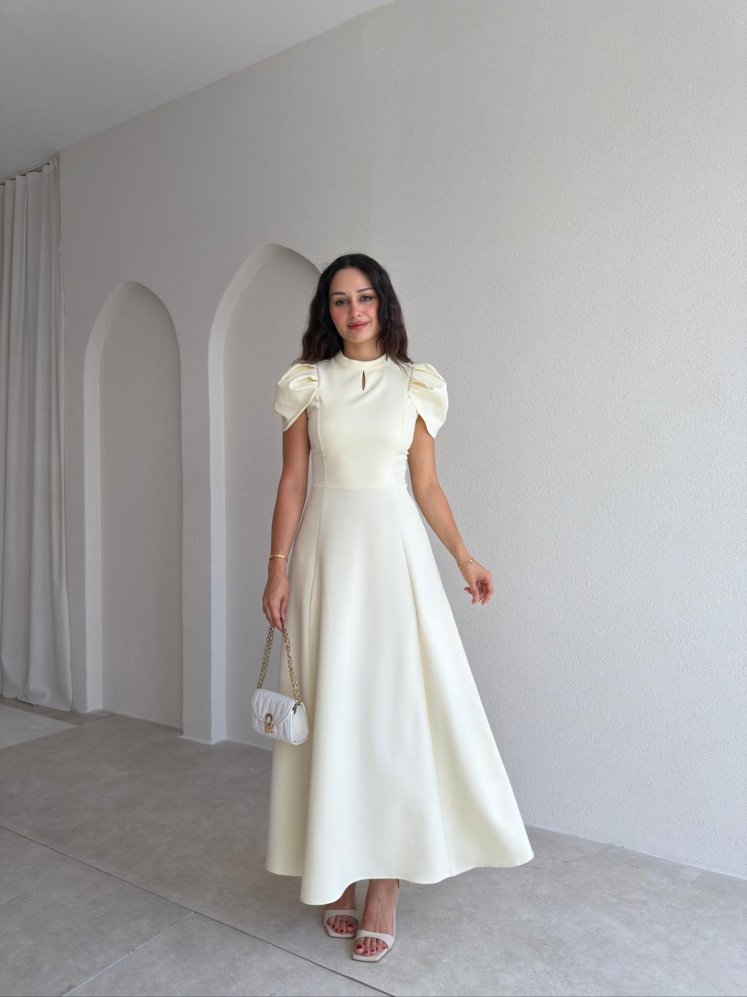 JASMY Midi Elbise 1508 - Sarı - Mooi Butik