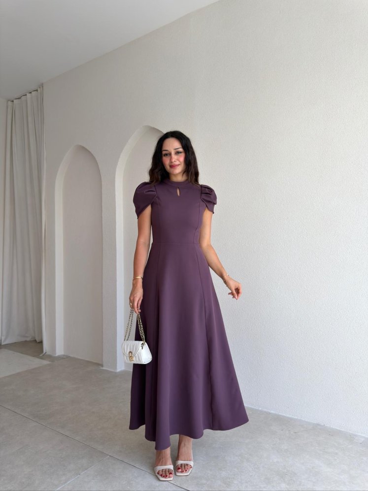 JASMY Midi Elbise 1508 - Mürdüm - Mooi Butik
