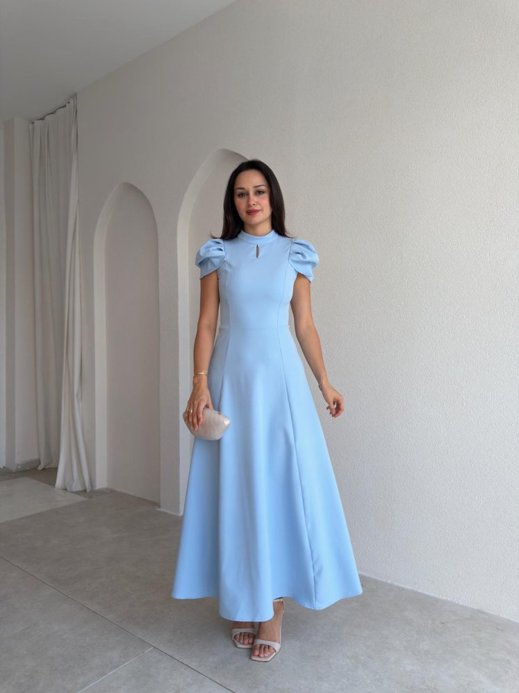JASMY Midi Elbise 1508 - Bebe Mavisi - Mooi Butik