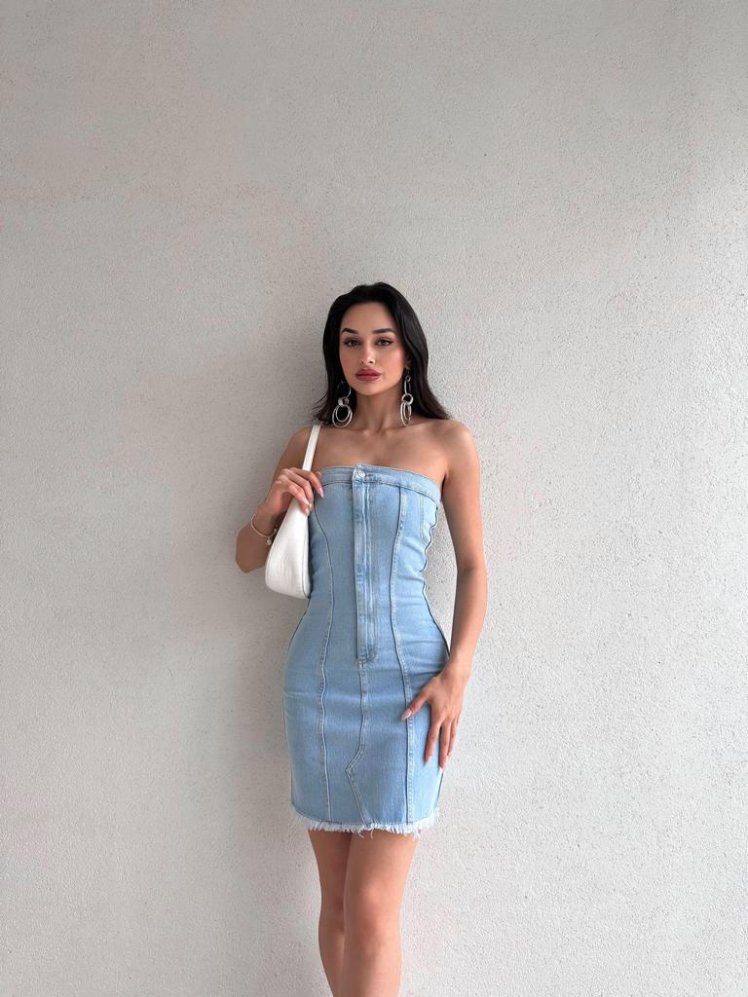 Jean Kesim Mini CALİFORNİA Elbise 0391 - Mooi Butik