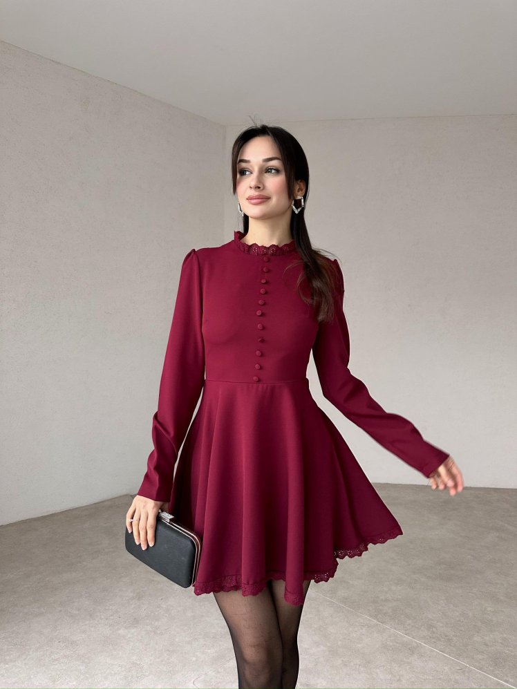 JENKİN Mini Elbise 0541 - Bordo - Mooi Butik