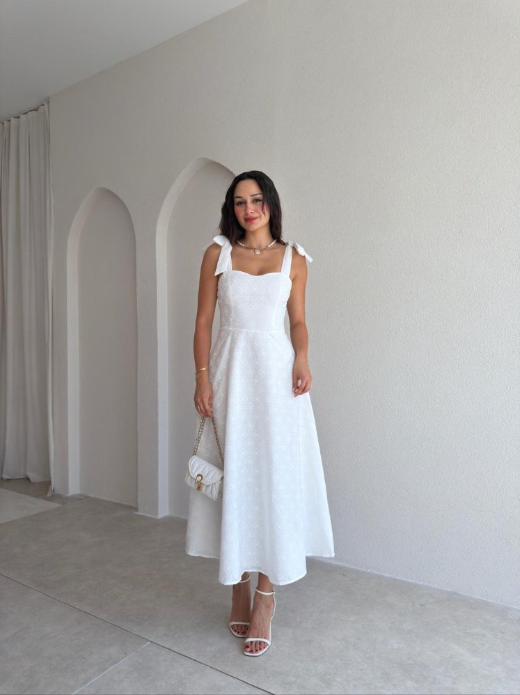 JEREMY Fisto Midi Elbise 1903 - Beyaz - Mooi Butik