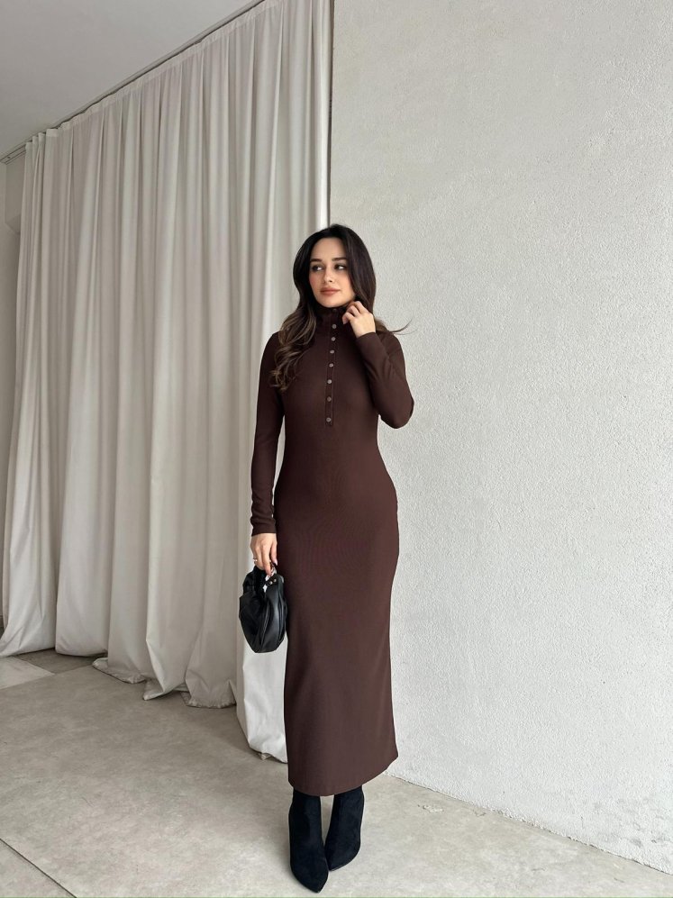  JERF Midi Elbise 8782 - Acı Kahve - Mooi Butik