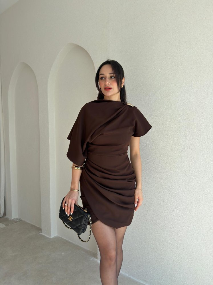 JEWEL Mini Elbise 9044 - Acı Kahve - Mooi Butik