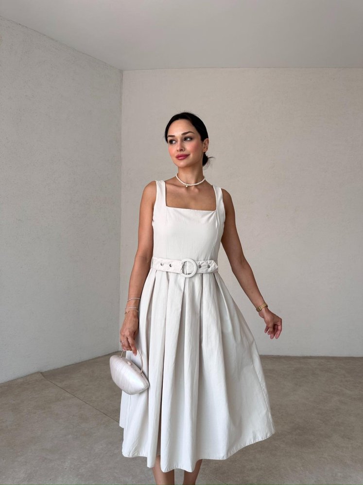 JODEN Midi Elbise 8758 - Taş - Mooi Butik