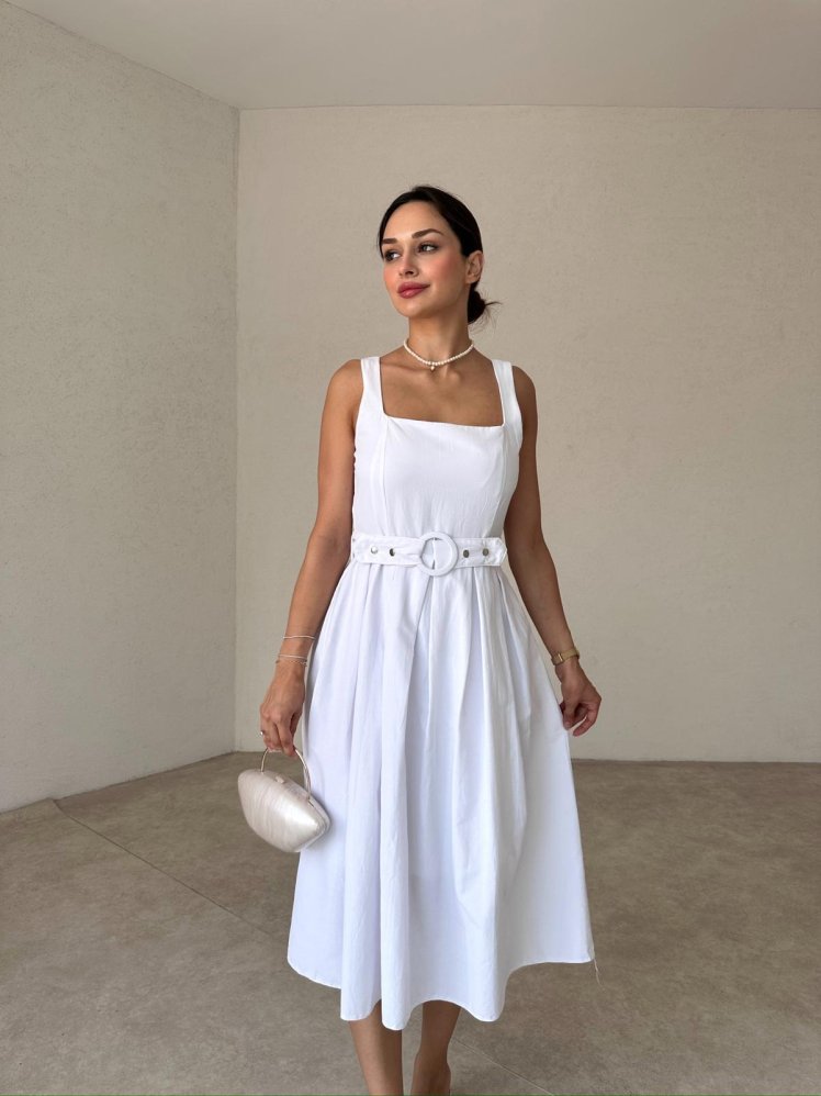 JODEN Midi Elbise 8758 - Beyaz - Mooi Butik